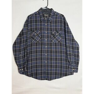 VTG Timber Ridge Flannel Shirt Mens 2XL Blue Black Plaid Button Up